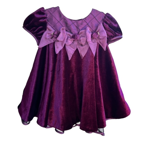 Bonnie Baby Bonnie Jean Velvet Holiday Dress Baby 18 Mo Plum Purple Rosette NWT - Picture 1 of 12